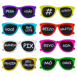 Óculos new wave com Frases Coloridos p/ Festas 3Un