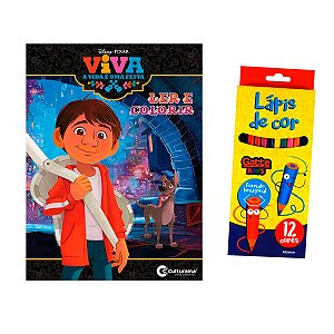 Kit Colorir Livro Viva Ler e colorir e Lápis de cor 12 Cores