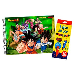Kit Colorir Caderno desenho Dragon Ball Verde e Lápis 12Un
