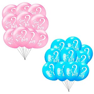 Kit Balão Revelação Rosa e Azul Menina ou Menino 20un