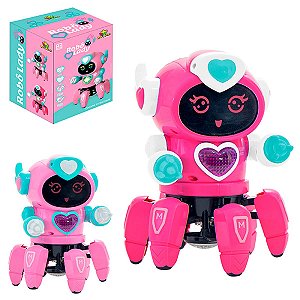 Brinquedo Robô Lady Com Face Digital 7 Luzes e Som