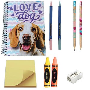 Kit Escolar 2 I Love Dogs 9 peças