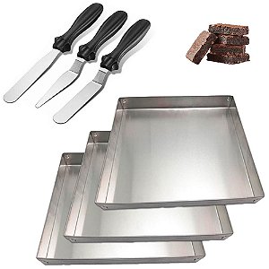 Kit Confeiteiro 3 formas Brownie + 3 Espátulas Inox