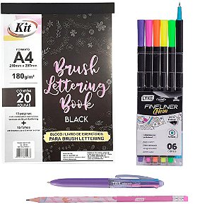 Kit Lettering Black Fineliner Color mix e Lápis