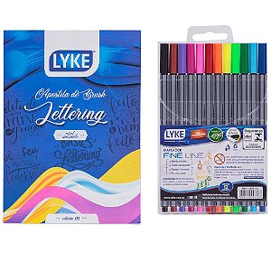 Kit Lettering Apostila e 12 canetas fineliner LYKE