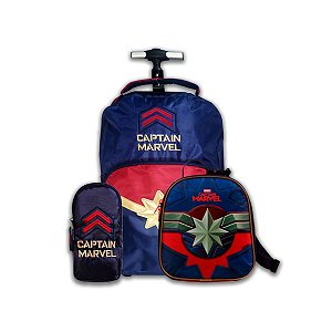 Capitã Marvel Kit Escolar Mochila + Lancheira +  Estojo