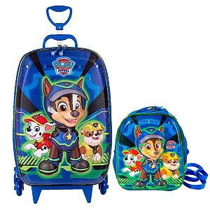 Kit Mochila 3D + Lancheira Paw Patrol Chase Azul