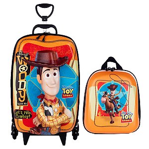 Mochila c/ Rodinhas Woody 3D + Lancheira Toy Story - Maxlog