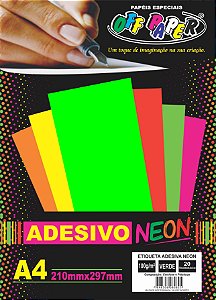 Papéis Adesivo Neon A4 210x297mm Verde 20F 100g