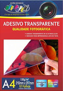 Papéis Adesivo Transparente A4 210x297mm 10F 150g