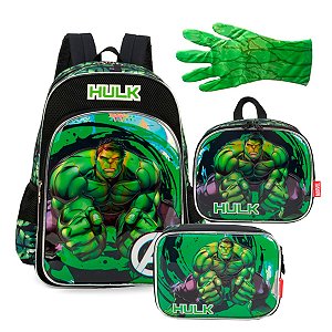 Kit Mochila Costas, Lancheira e Estojo Box Hulk Avengers