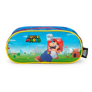 Estojo Escolar Super Mario Bros Azul Infantil - Luxcel