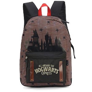 Mochila Escolar Harry Potter Hogwarts Marrom - Luxcel