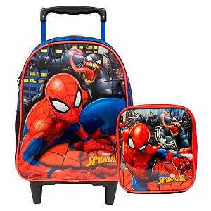 Mochila Rodinha e Lancheira Spider Man Vermelho E Preto