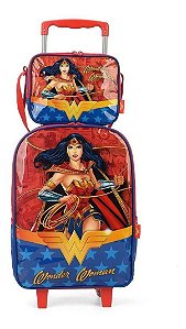 Kit Mochila Rodinhas e Lancheira Wonder Woman