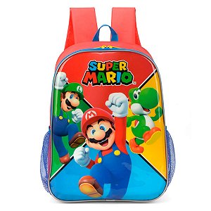 Mochila Escolar Costas Super Mario Bros Vermelha Infantil