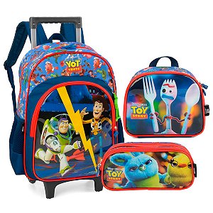 Kit Mochila Rodinhas Lancheira e Estojo Toy Story Azul