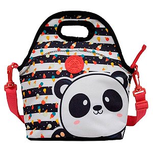 Lancheira Panda College Grande Preto e rosa - Xeryus