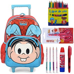 Kit Escolar Mochila de Rodinhas Mônica e Material Escolar