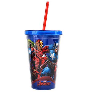 Copo com Canudo Avengers Marvel Azul 450ml