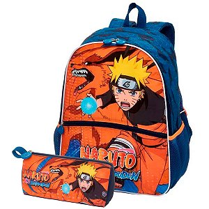 Estojo Escolar Infantil Duplo Naruto Akatsuki Nuvens Preto Grande