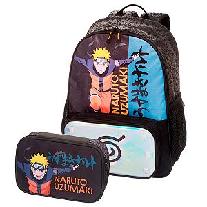 Kit mochila e estojo grande padrão escolar Naruto uzumaki versão