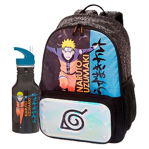 Kit Mochila Costas + Garrafinha Naruto Ninja Run Preto