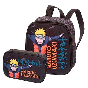Kit Lancheira Térmica + Estojo Box Grande Naruto Ninja Run