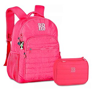 Mochila de Costas RB + Estojo Box Rosa c/ Chaveiro 3D