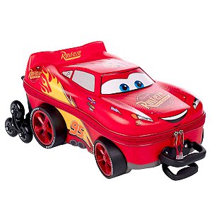 Mochila 3D de Rodinhas Infantil Cars Mcqueen Vermelha