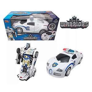 Carro Vira Robô Policia Brinquedo P/ Criança C/ Luz Som Novo