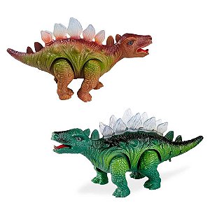 2Un Brinquedo Estegossauro Som Luzes Marrom e Verde S/ Caixa