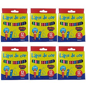 Kit 12 Lápis de cor 12 cores Gatte Kids Curto