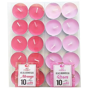 20 Velas Aromáticas Art Essence Morango e Rosa Perfumada