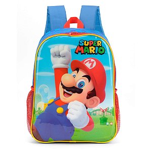 Mochila de Costas Escolar Super Mario Bros Azul Infantil