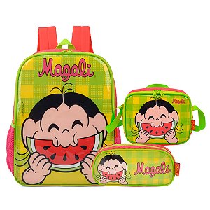 Kit Mochila Costa, Lancheira e Estojo Magali Melancia Verde
