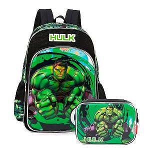 Kit Mochila de Costas + Estojo Box Hulk Avengers Verde
