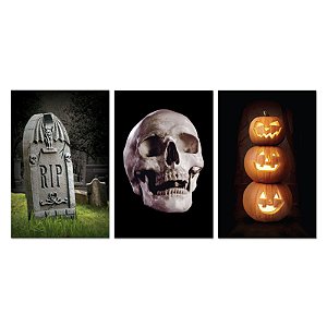 Kit Quadros MDF Halloween Horripilante 3 peças Festplastik