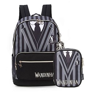 Kit Mochila Costas + Estojo Box Wandinha Uniforme Preto