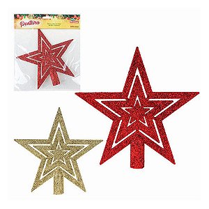 Ponteira Estrela Enfeite Arvore de Natal c/ Glitter 1Un 20cm