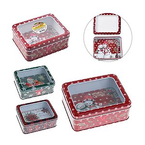 Lata Natalinas Divertidas Retangular Com Visor 12cm 1Un
