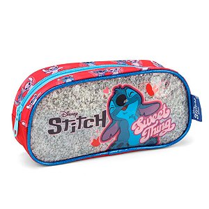 Estojo Simples Escolar Stitch Disney Vermelho - Luxcel