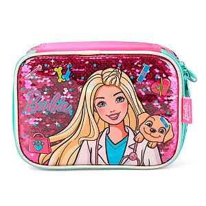 Estojo Box Barbie e Pet c/ Paetê Pink Escolar - Luxcel