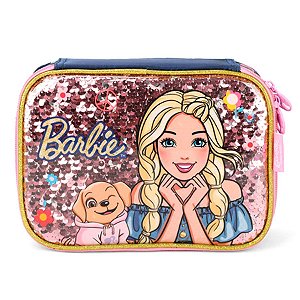 Estojo Box Barbie e Pet c/ Paetê Azul Escolar - Luxcel