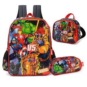 Mochila de Costas + Lancheira + Estojo Avengers x Thanos PT