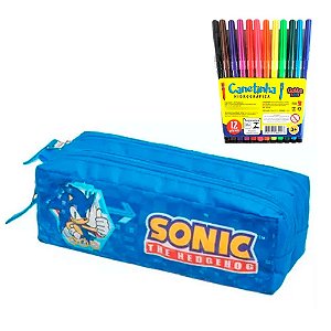 Estojo Sonic Squad Duplo Azul + Canetinhas BRIND - Pacific