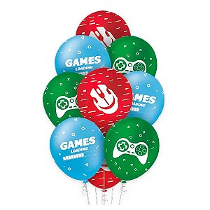 Balão de Aniversário Games Colorido 25un Tam 9 - Regina