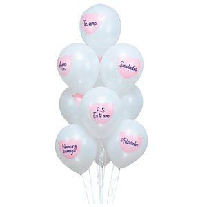 Balão Látex c/ Mensagens de Coração 10'' 25cm 10Un