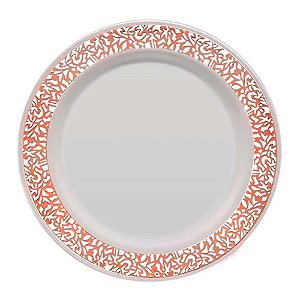 Prato de Refeição Branco Vazado Bronze 26cm 6Un
