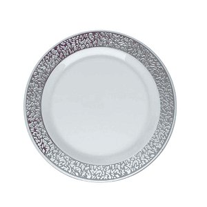 Prato de Sobremesa Branco Vazado Prata 19cm 6Un